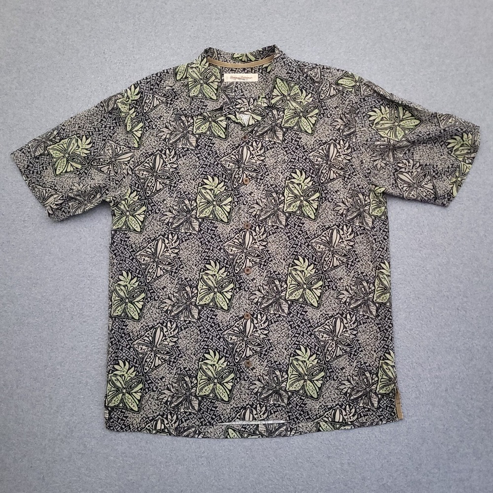 Tommy Bahama Silk Hawaiian Shirt Mens Medium Floral Geometric Camp Button Up